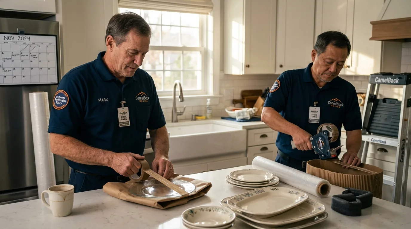 Professional crew packing kitchen dishware in Howell, MI